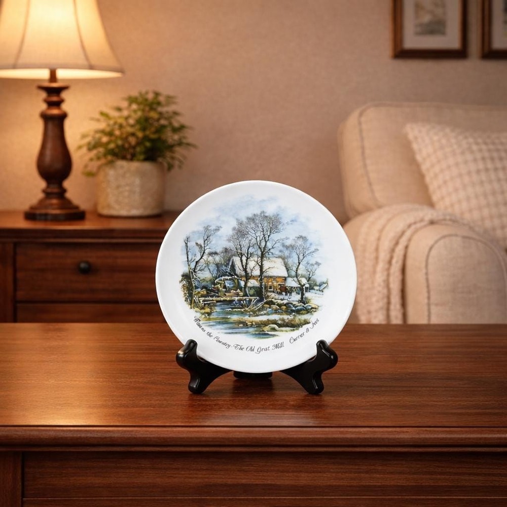 Vintage Currier & Ives "The Old Grist Mill" Winter Scene Decorative Plate